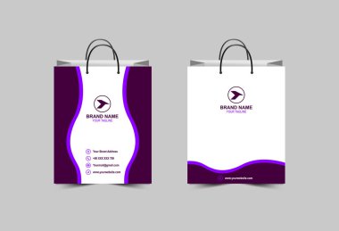 Kağıt Torba Şablonu Tasarımı Mor Paket Alışveriş Çantası Modern İşletme Yaratıcı Düzenleme Vektör İllüstrasyonu