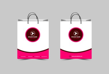 Kağıt Torba Şablonu Pembe ve Kestane Ambalaj Tasarımı Çanta Modern İşletme Yaratıcı Tasarım Vektör Çizimi