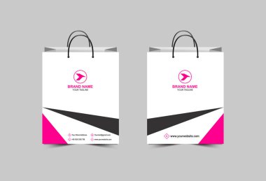 Kağıt Torba Şablonu Pembe ve Gri Ambalaj Tasarımı Çanta Modern İşletme Yaratıcı Tasarım Vektör Çizimi