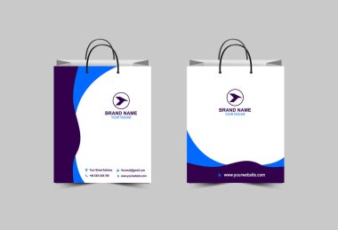 Kağıt Torba Şablonu Mor ve Mavi Ambalaj Tasarımı Çanta Modern İşletme Yaratıcı Tasarım Vektör Çizimi