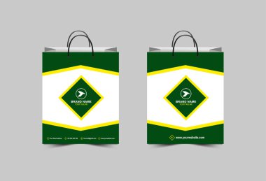 Kağıt Torba Şablonu Sarı ve Yeşil Paket Tasarım Çanta Modern İşletme Yaratıcı Tasarım Vektör Çizimi