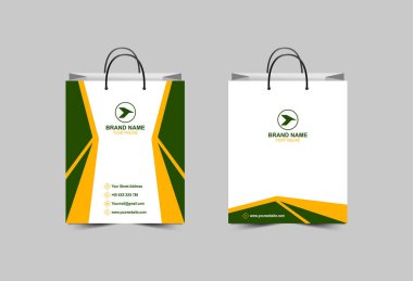 Kağıt Torba Şablonu Yeşil ve Sarı Ambalaj Tasarımı Çanta Modern İşletme Yaratıcı Tasarım Vektör Çizimi