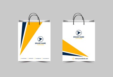 Kağıt Torba Şablonu Sarı ve Mavi Paket Tasarım Çanta Modern İş Düzenleme Vektör Çizimi