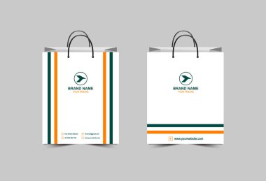 Kağıt Torba Şablonu Yeşil ve Turuncu Paketleme Tasarım Çanta Modern İşletme Yaratıcı Tasarım Vektör Çizimi