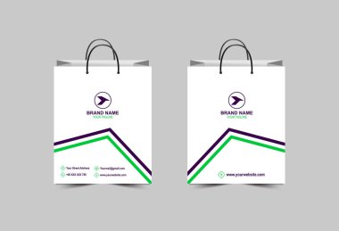 Kağıt Torba Şablonu Mor ve Yeşil Ambalaj Tasarımı Çanta Modern İşletme Yaratıcı Tasarım Vektör Çizimi