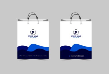 Kağıt Torba Şablonu Mavi Renkli Paket Tasarımı Çanta Modern İşletme Yaratıcı Düzenleme Vektör Resimlemesi