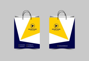 Kağıt Torba Şablonu Mavi ve Sarı Ambalaj Tasarımı Çanta Modern İşletme Yaratıcı Tasarım Vektör Çizimi
