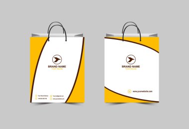 Kağıt Torba Şablonu Kahverengi ve Sarı Ambalaj Tasarımı Alışveriş Çantası Modern İşletme Yaratıcı Tasarım Vektör Çizimi