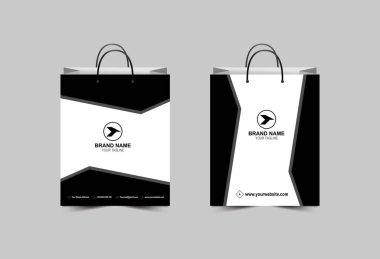 Kağıt Torba Şablonu Siyah Paket Tasarımı Alışveriş Torbası Modern İş Yaratıcı Düzen Vektör İllüstrasyonu