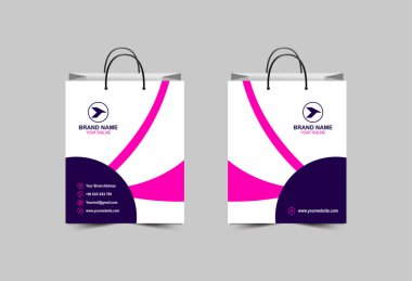 Kağıt Torba Şablonu Mavi ve Mor Ambalaj Tasarımı Çanta Modern İşletme Yaratıcı Tasarım Vektör Çizimi