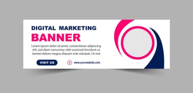 Sosyal Medya Kapak Şablonu Tasarımı Mavi ve Pembe Dijital Pazarlama Sancakları İş Kurumu Vektörü İllüstrasyonu