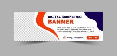 Sosyal Medya Kapağı Şablon Tasarımı Mavi ve Turuncu Dijital Pazarlama SancağıName