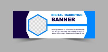 Sosyal Medya Kapağı Tasarım Şablonu İş Kurumu Vektörü İllüstrasyonu için Mavi Renkli Dijital Pazarlama Sancağı