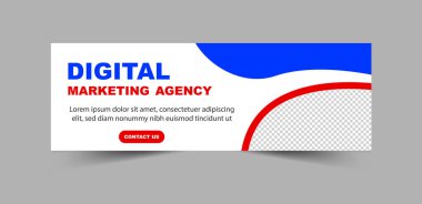 Sosyal Medya Kapak Tasarımı Şablon Mavi ve Kırmızı Sayısal Pazarlama İşletme Vektörü İllüstrasyonu