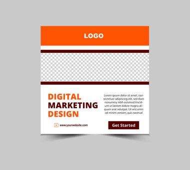 Modern Business Vector Illustration için Sosyal Medya Posta Şablonu Orange ve Maroon Dijital Pazarlama Sancakları