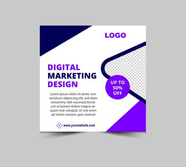 Modern Business Vector Illustration için Sosyal Medya Posta Şablonu Mavi ve Mor Dijital Pazarlama SancağıName