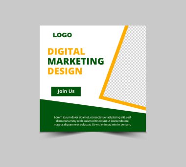 Modern Business Vector Illustration için Sosyal Medya Posta Şablonu Tasarımı Yeşil ve Sarı Sayısal Pazarlama SancağıName