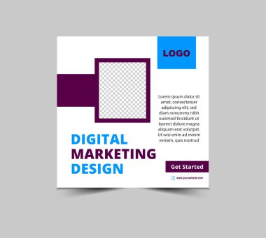 Modern Business Vector Illustration için Sosyal Medya Posta Şablonu Mor ve Mavi Dijital Pazarlama SancağıName