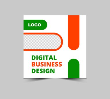 Sosyal Medya Posta Şablonu Tasarımı Yeşil ve Turuncu Dijital Pazarlama Sancakları İş Kurumu Modern Vektör İllüstrasyonu