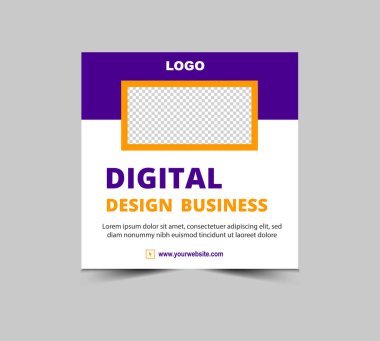 Sosyal Medya Posta Şablonu Şablonu Mor ve Sarı Dijital Pazarlama Sancakları İş Kurumu Modern Vektör İllüstrasyonu