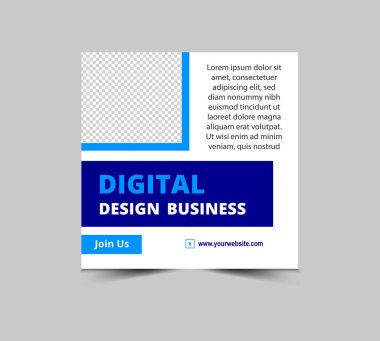 Sosyal Medya Posta Şablonu Tasarımı Mavi ve Cyan Dijital Pazarlama Sancakları İş Kurumu Modern Vektör İllüstrasyonu