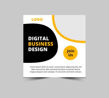 Sosyal Medya Posta Şablonu Şablonu Sarı ve Kara Sayısal Pazarlama Sancakları İş Kurumu Modern Vektör İllüstrasyonu