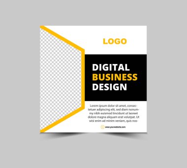 Sosyal Medya Posta Şablonu Tasarımı İş Kurumu Modern Vektör İllüstrasyonu için Siyah ve Sarı Dijital Pazarlama SancağıName