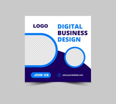 Sosyal Medya Posta Tasarımı Şablonu Mavi Renkli Dijital Pazarlama Sancağı İş Kurumu Modern Vektör İllüstrasyonu