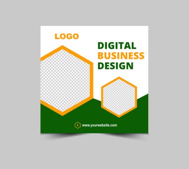 Sosyal Medya Posta Tasarımı Şablonu Yeşil ve Sarı Sayısal Pazarlama Sancakları İş Kurumu Modern Vektör İllüstrasyonu