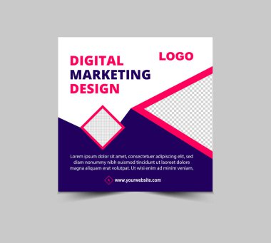 Sosyal Medya Posta Tasarım Şablonu Mavi ve Pembe Dijital Pazarlama Sancakları İş Kurumu Modern Vektör İllüstrasyonu