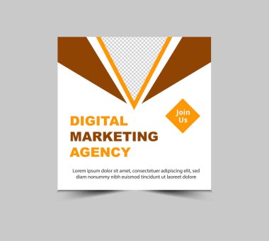 Sosyal Medya Posta Tasarımı Şablonu Kahverengi ve Turuncu Dijital Pazarlama Sancakları İş Kurumu Modern Vektör İllüstrasyonu