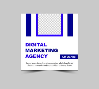 Sosyal Medya Posta Tasarımı Şablonu Mavi Dijital Pazarlama Sancağı İş Kurumu Modern Vektör İllüstrasyonu