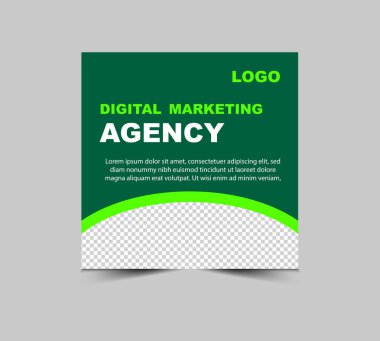 Sosyal Medya Posta Tasarımı Şablonu Yeşil Dijital Pazarlama Sancakları İş Kurumu Modern Vektör İllüstrasyonu