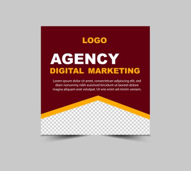 Sosyal Medya Posta Tasarım Şablonu Maroon ve İş Kurumu Modern Vektör İllüstrasyonu için Sarı Sayısal Pazarlama SancağıName