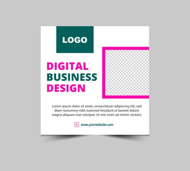 Sosyal Medya Posta Tasarımı Şablonu Pembe ve Yeşil Dijital Pazarlama Sancakları İş Kurumu Modern Vektör İllüstrasyonu