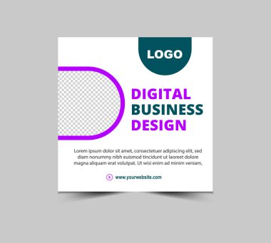 Sosyal Medya Posta Tasarım Şablonu Mor ve Yeşil Dijital Pazarlama Sancakları İş Kurumu Modern Vektör İllüstrasyonu