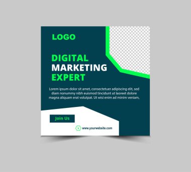 Sosyal Medya Posta Tasarımı Şablonu Yeşil Dijital Pazarlama Sancakları İş Kurumu Modern Vektör İllüstrasyonu