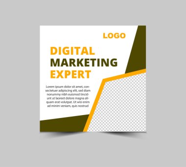 Sosyal Medya Posta Tasarımı Şablonu Kahverengi ve İş Kurumu Modern Vektör İllüstrasyonu için Sarı Dijital Pazarlama SancağıName