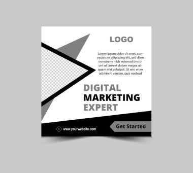 Sosyal Medya Posta Tasarım Şablonu İş Kurumu Modern Vektör İllüstrasyonu için Siyah ve Gri Dijital Pazarlama SancağıName