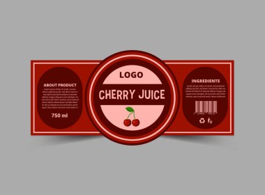 Şişe Etiketi Kiraz Suyu Şablonu Şablon Tasarımı Marka Paket Vektörü İllüstrasyonu
