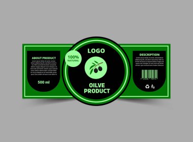 Şişe Etiketi Zeytin Ürünleri Şablonu Marka Adı Paketleme Vektörü İllüstrasyonu