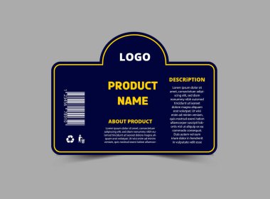 Şişe Etiketi Markası Şablon Tasarımı Mavi ve Sarı Paketleme Ürün Vektörü İllüstrasyonu