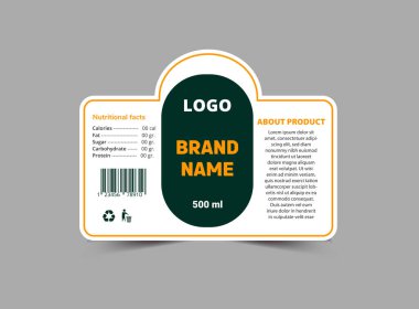 Şişe Etiketi Markası Şablon Tasarımı Yeşil ve Turuncu Paketleme Ürün Vektörü İllüstrasyonu