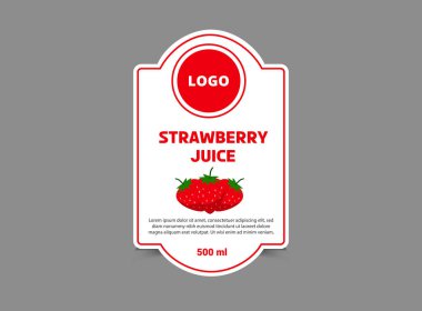 Şablon Şablon Tasarımı Çilek Suyu Marka Paketleme Ürün Vektörü İllüstrasyonu