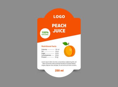 Şişe Etiketi Şablon Tasarımı Şeftali Suyu Markası İsim Paketleme Ürün Vektörü İllüstrasyonu