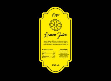 Şişe Etiketi Şablonu Tasarımı Sarı Limon Suyu Markası Paket Ürün Vektörü İllüstrasyonu