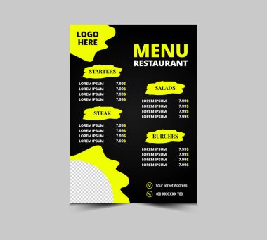 Menü Restoranı Fast Food Flyer Şablonu Başlangıç Burgerleri ve Salata Vektörü Çizimi