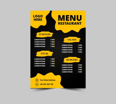 Menü Restoranı Fast Food Flyer Şablon Şablonu Başlangıç Burgerleri ve Salata Vektörü Çizimi
