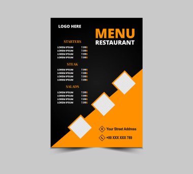Menü Restoranı Fast Food Flyer Şablonu Başlangıç Bifteği ve Salata Vektörü İllüstrasyonu