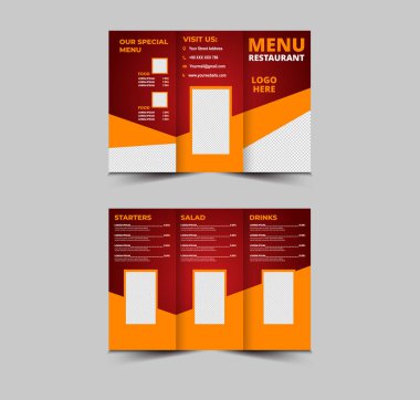 Menü Restoran Şablonu Başlangıç Salatası ve İçecek Vektörü İllüstrasyonlu Fast Food Broşürü Tasarımı